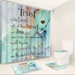 Marble Green with print Shower Curtain Set